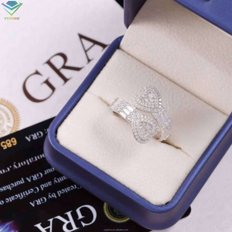 Heart Style Baguette Cut Mossanite Hip Hop Jewelry Solid Sier for Men Women VVS Moissanite Dia Cuban Ring