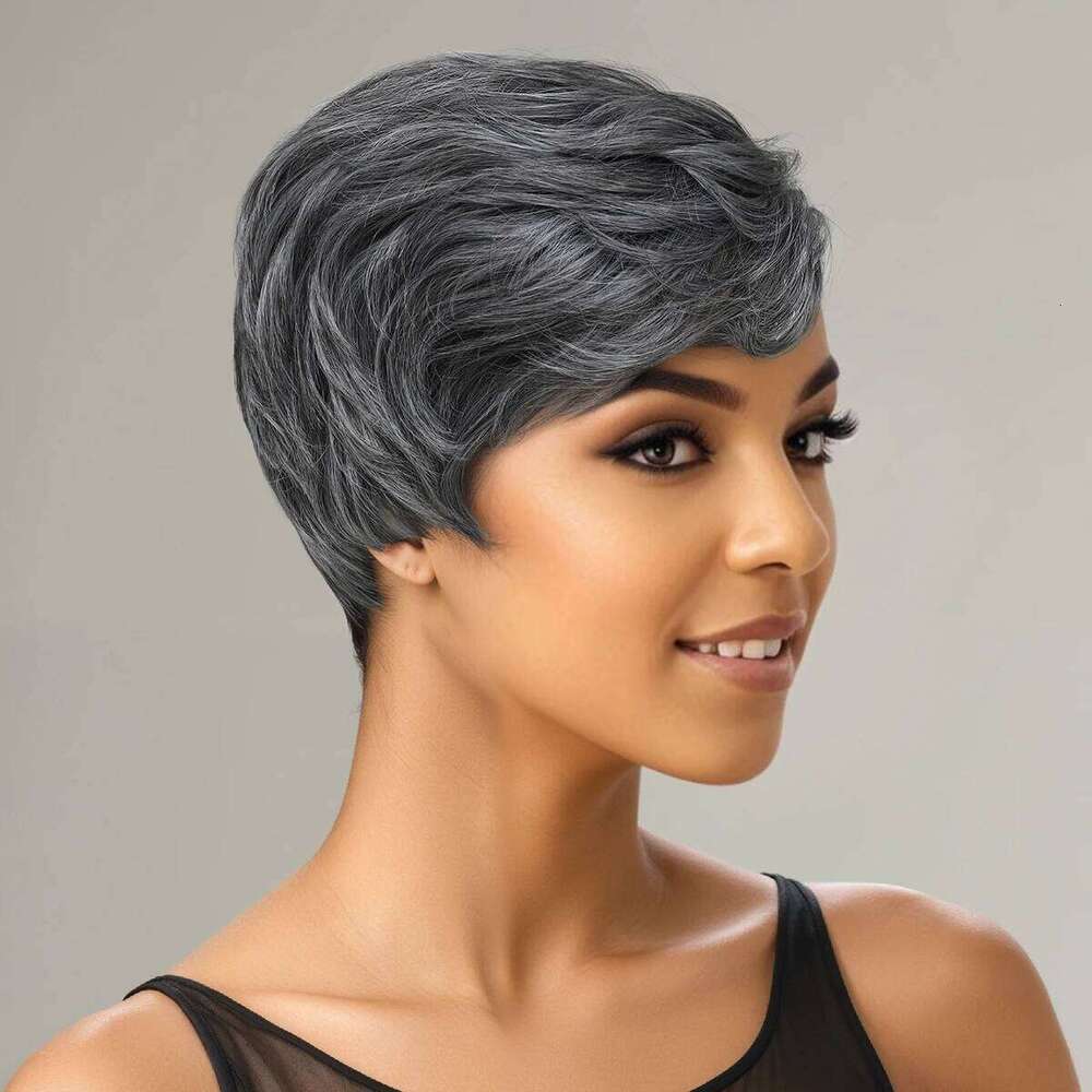 Synthetic10-Inch Short Granny Grey Glue Free Durable High Quality Wig Rose Hair Net Ideal for Women's Daily Life and Parties