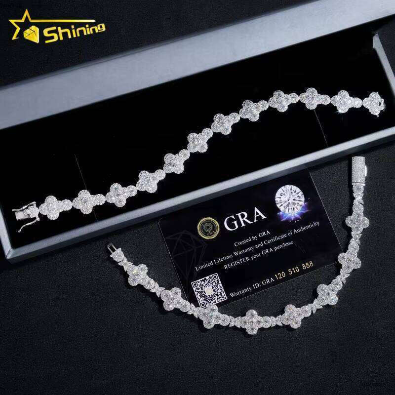 Pass Dia Tester 10MM 13MM Sier White Gold Cross Vvs Moissanite Hip Hop Iced Out Jewelry Tennis Bracelet