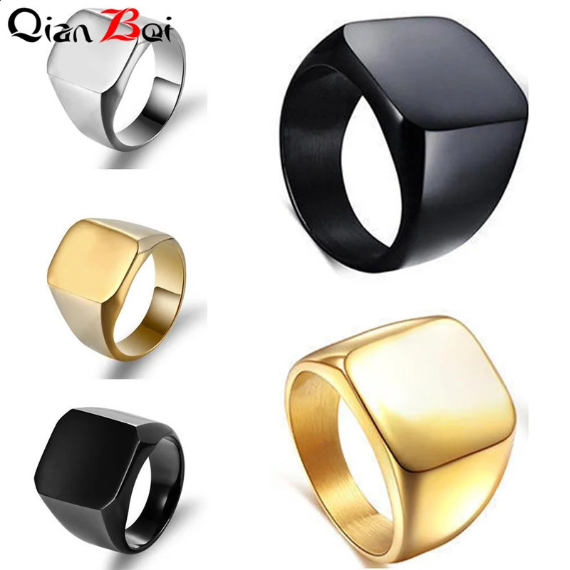QianBei Smooth Mens Black Rock Punk Rings Cool Fashion Individuality Signet Ring for Men Party Jewelry 250807
