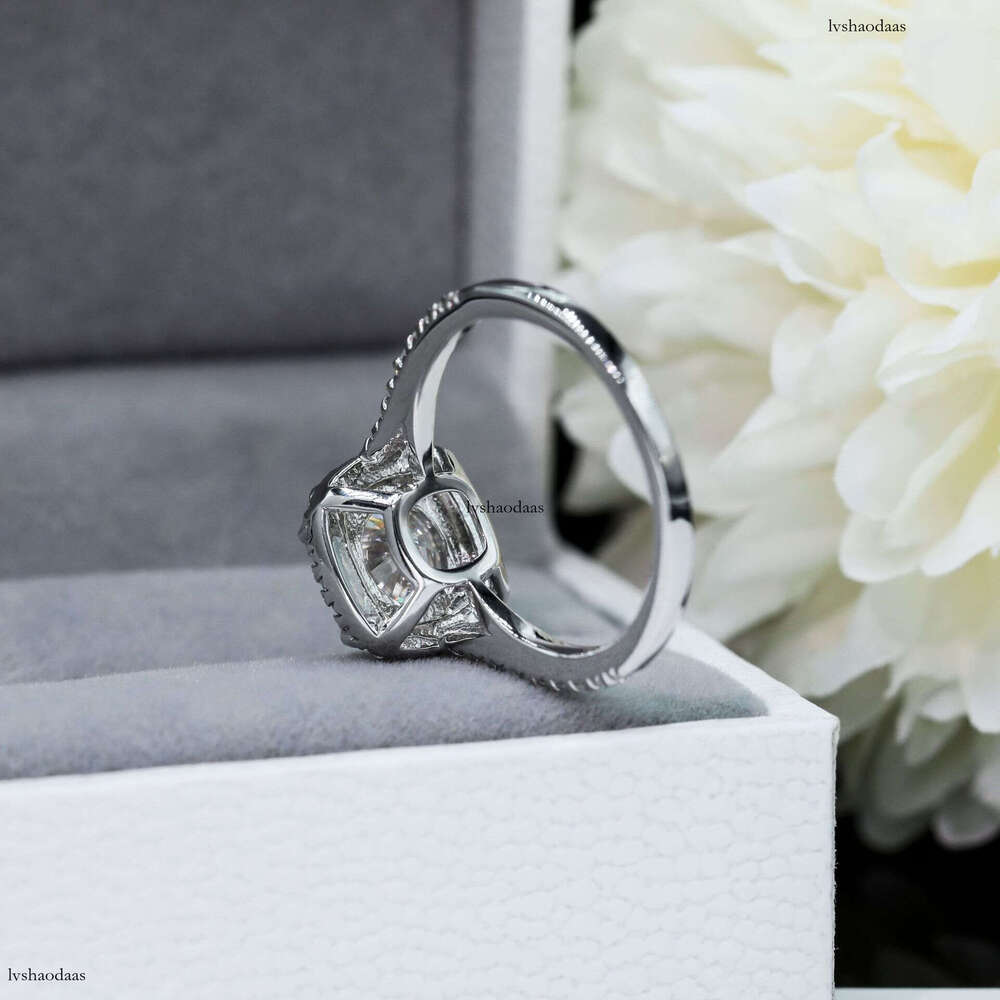 Classic Square Full Silver Moissanite for Women, Unique Design, Korean Style, Elegant Diamond Ring, Wedding Ring