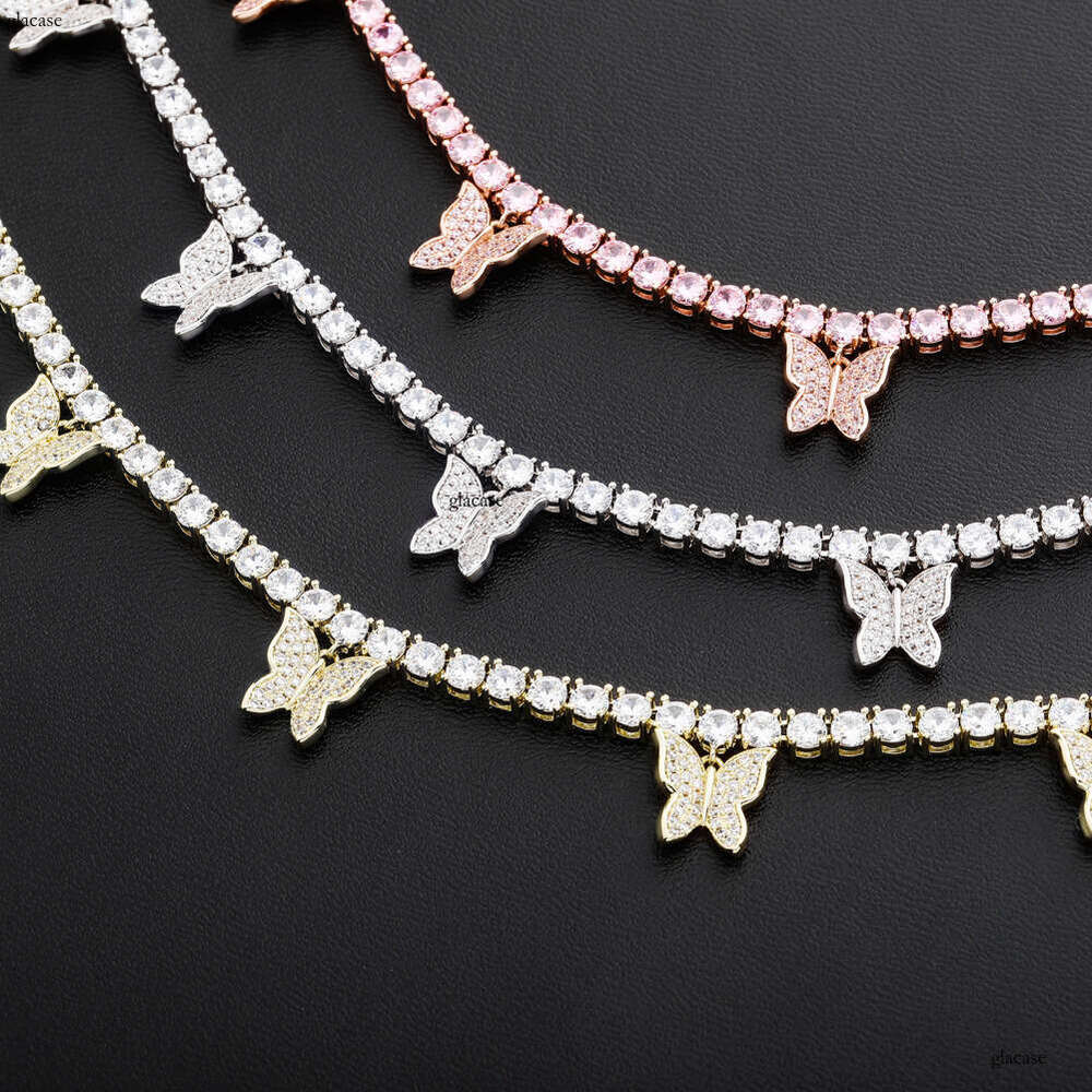 Butterfly Colorful Cuban Chain Full Moissanite chain Hip Hop Trendy Unisex Necklace