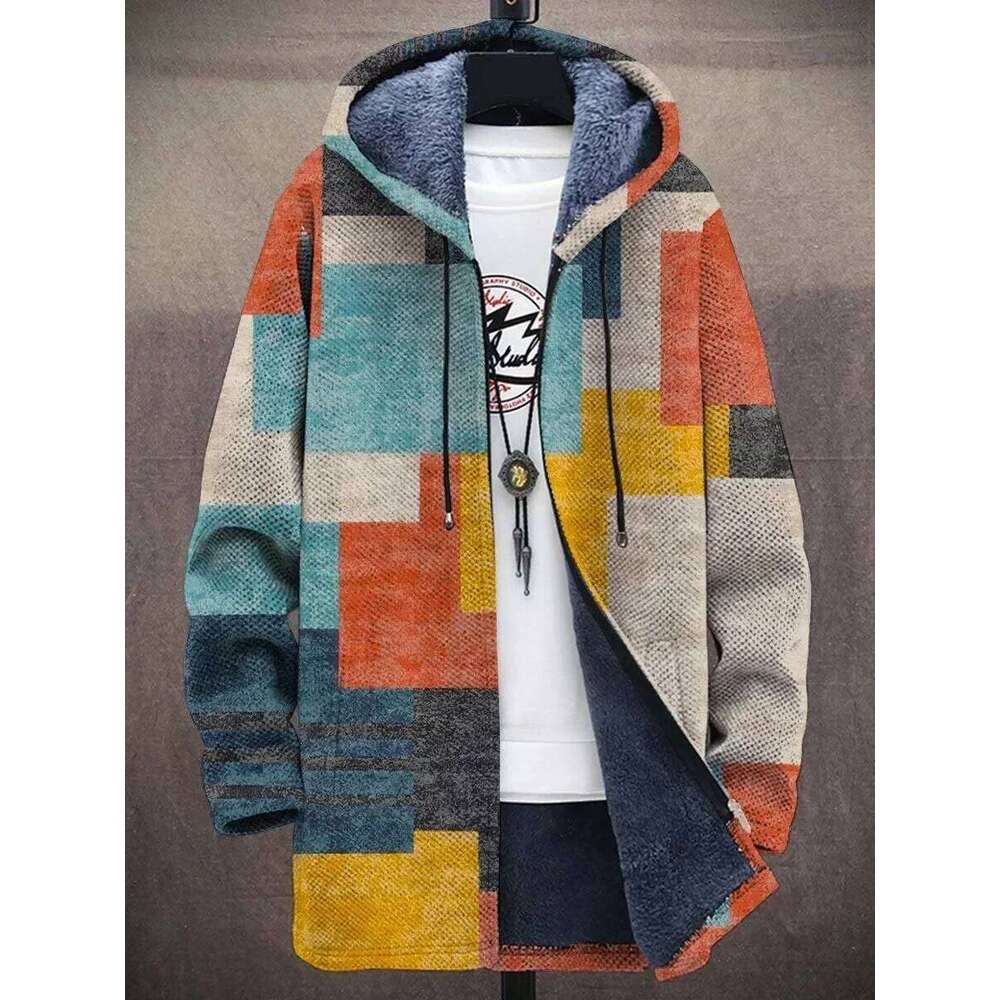 Men Cardigans Coats Gradient Art Colorful Graphics Printed Fleece Plush Thick Winter Casual Streetwear Unisex Clothing