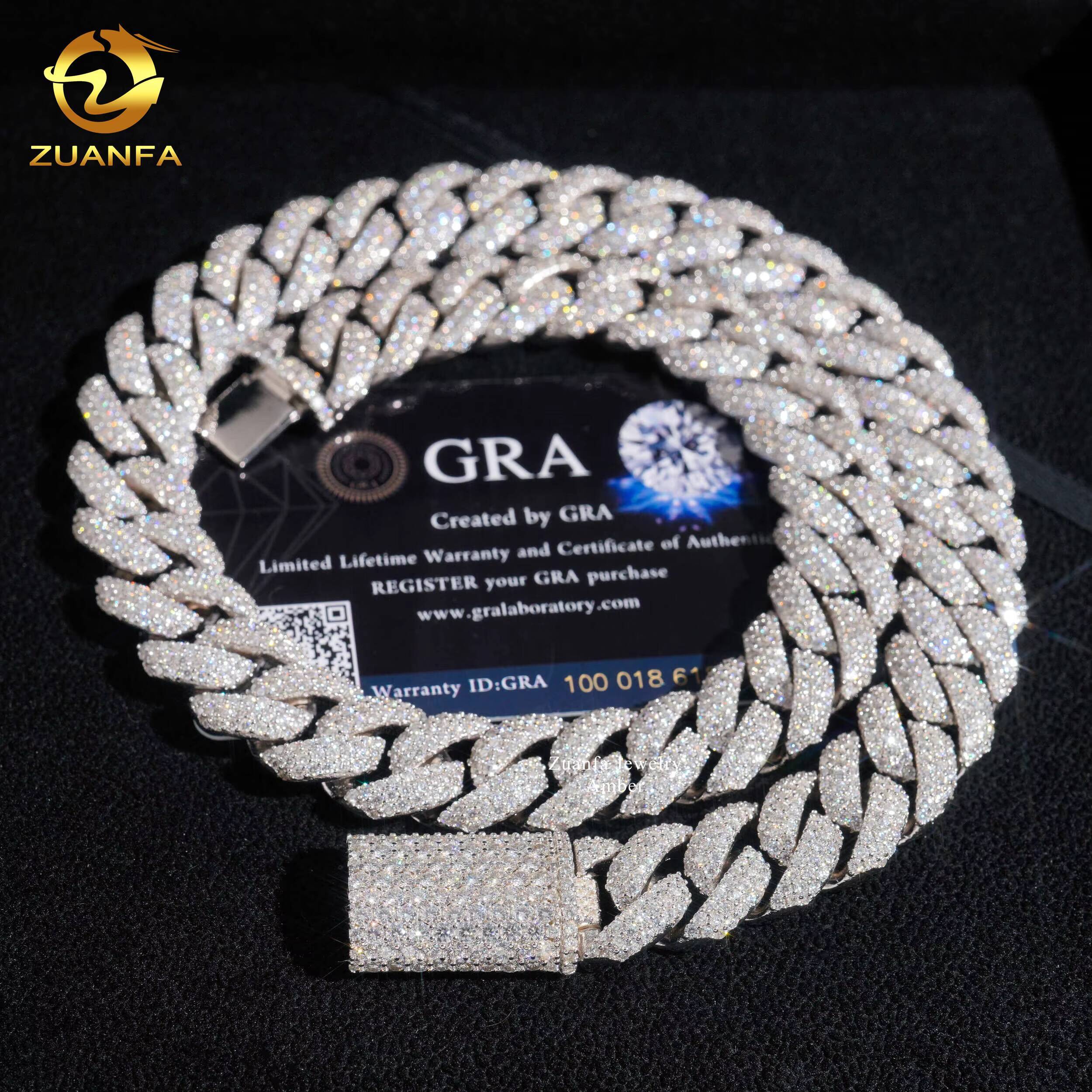Fully Luxury VVS 3 Rows 16mm Miami Hip Hop Fine Jewelry Lab Moissanite Diamond Men Necklace Cuban Link Chain Custom Clasp