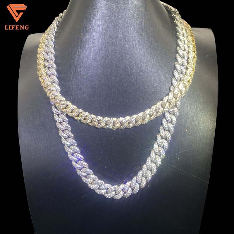 Lifeng Jewelry Hip Hop Cuba Link Chain Full Round VVS Moissanite Diamond Miami Iced Out Cuban Chain Necklace for Hiphop Men