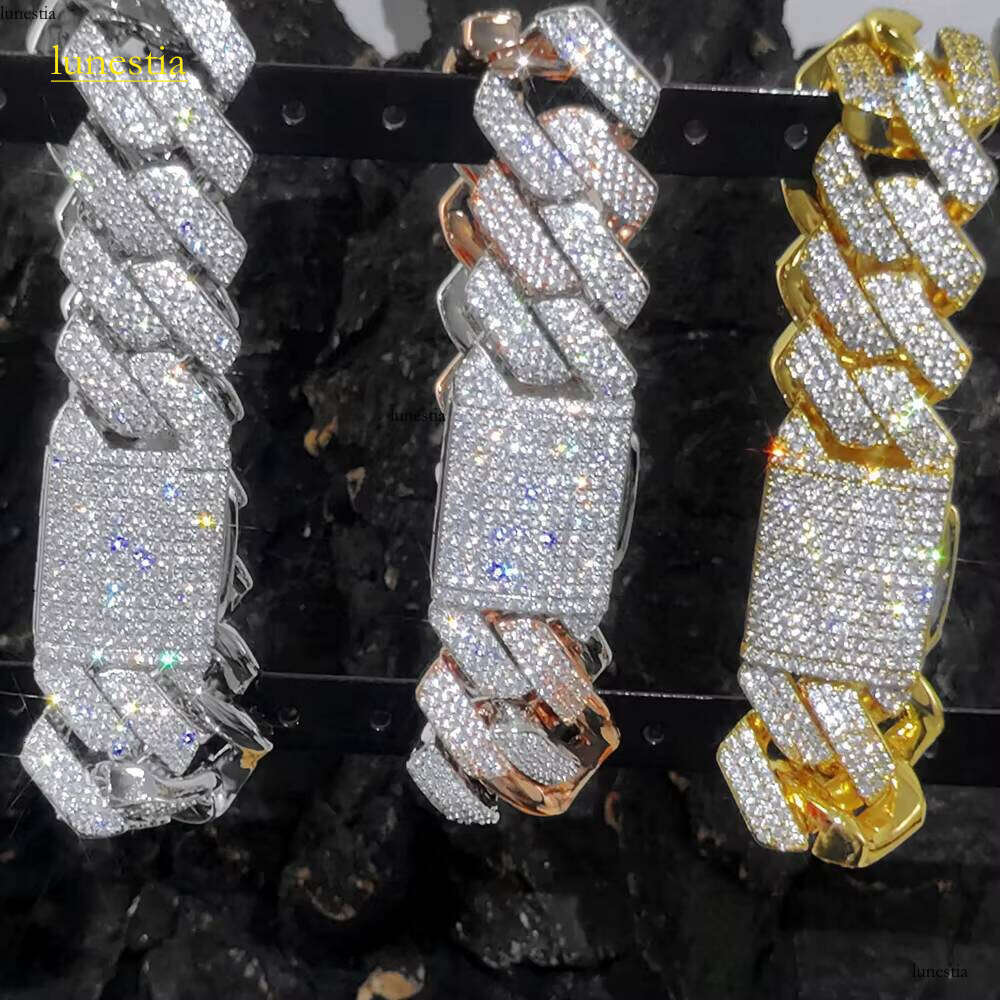 NUOYA Men's and Women's Fine Jewelry 20mm Gold Sier Chain Hip Hop Shiny Iced Dia Cuban Link Bracelet
