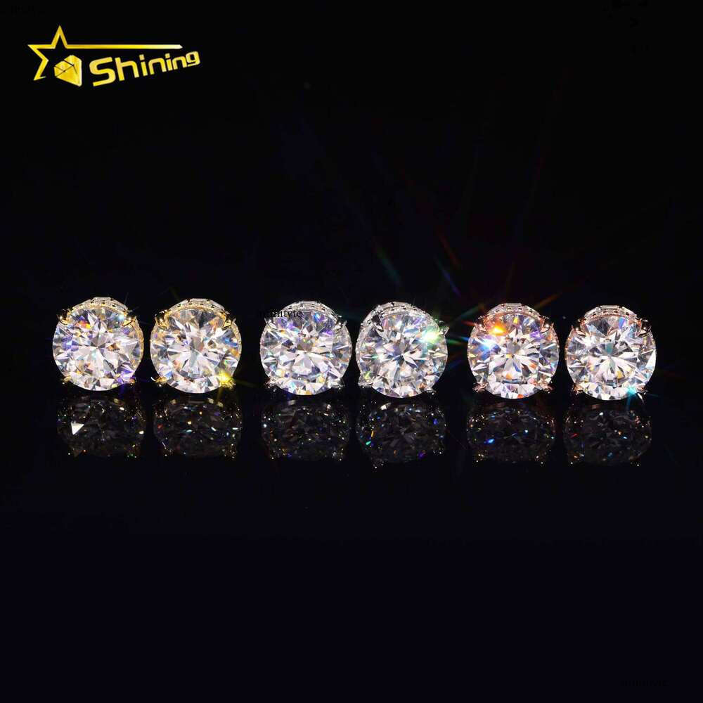 GRA Certificate High Quality Big Size 13mm Dia Iced Out Sier Stud Moissanite Hip Hop Earrings