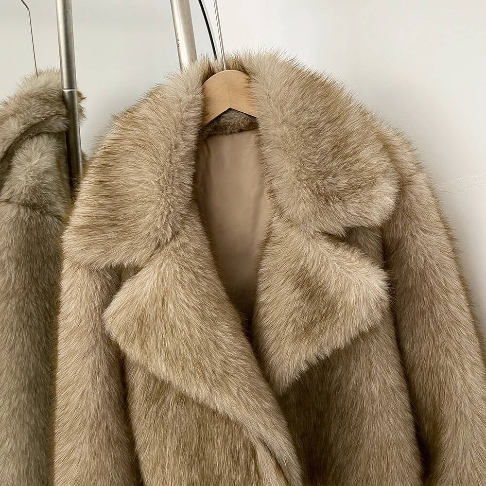 2025 Autumn Winter Clothes Women Fashion Short Faux Jacket Suit Collar Fake Coat Long Sleeve Artificial Fox Fur Overcoat