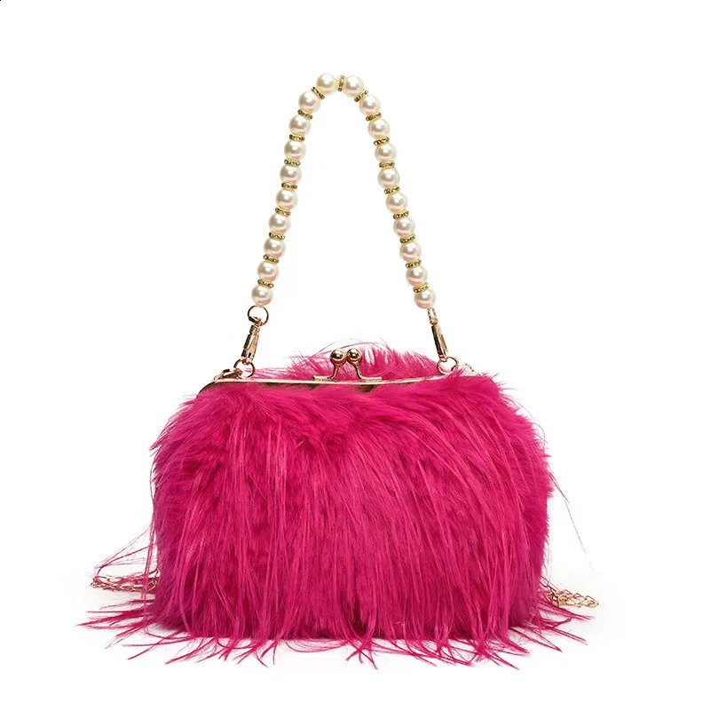 Faux Fur Evening Bag For Women Winter Fluffy Plush Shoulder Crossbody Bag Lady Shell Handbag Clutch Bag 250809