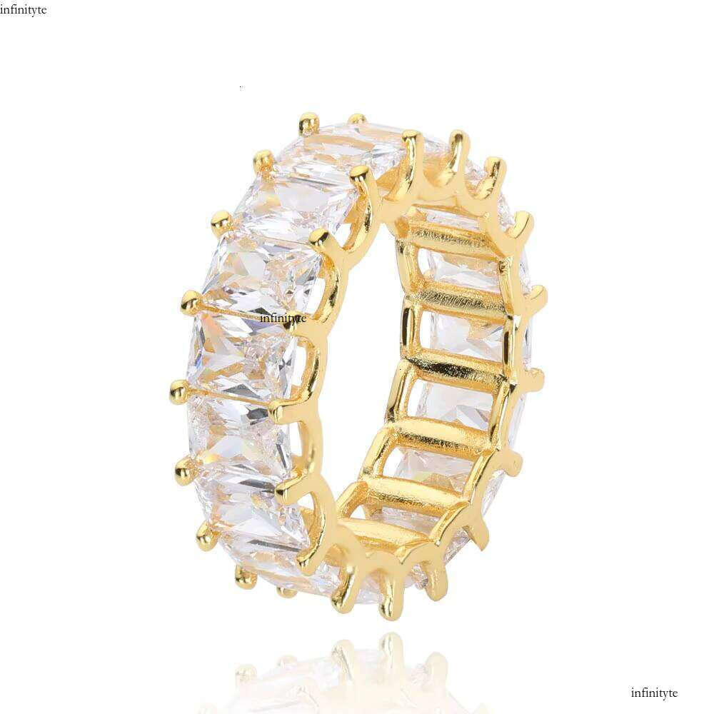 Nuoya Iced Out Dia Rings Women Gold Plated Copper Micro Pave Bling CZ Square Zircon Ring