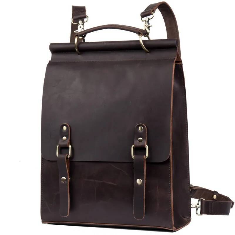 Mad horse leather, cowhide, trendy genuine leather for men, school bags, casual outdoor backpacks high-quality