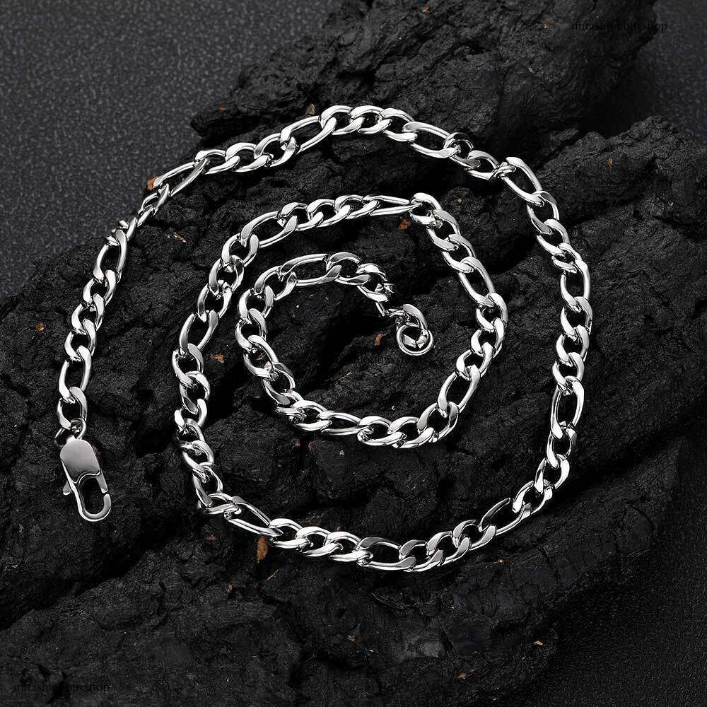 Titanium Japanese Style Buckle Figaro Chain Sterling Silver Men's Hip Hop Gold Necklace