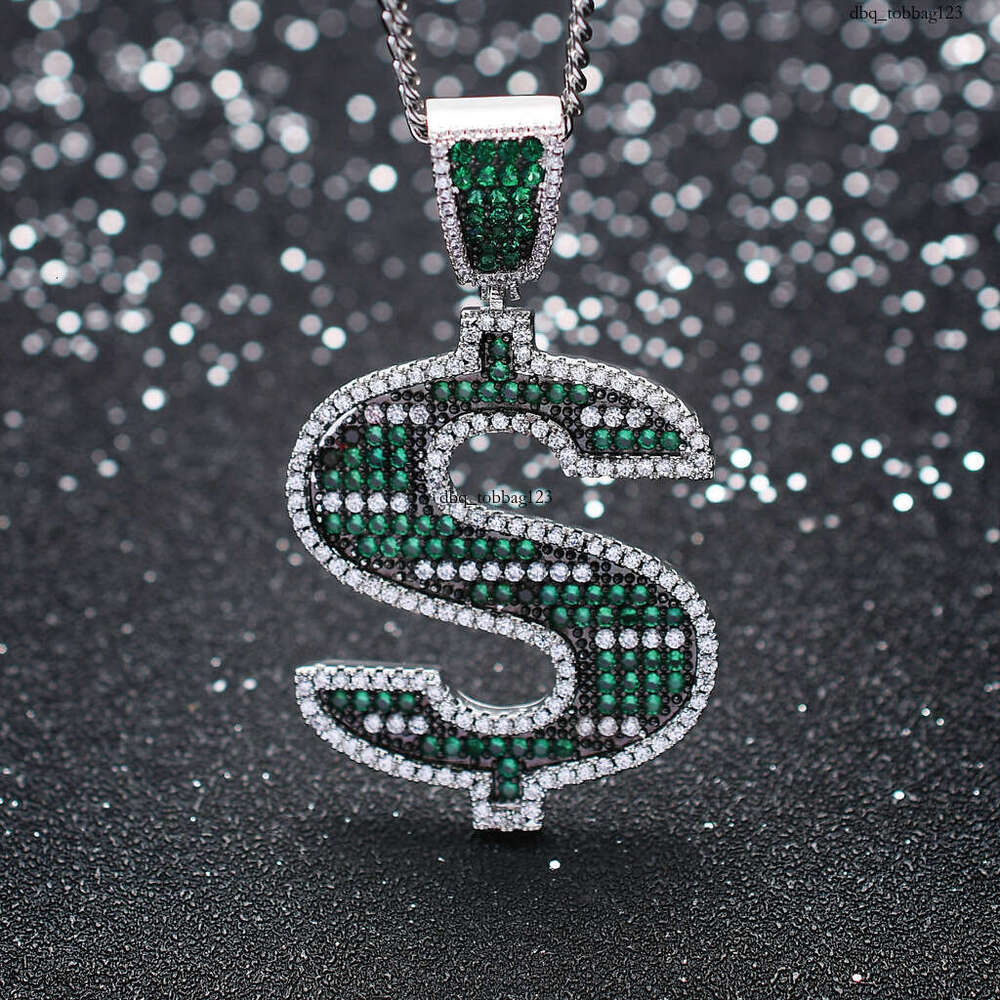 Green Dollar Sign Pendant Micro Paved Moissanite chain Trendy Men's Hip Hop Necklace