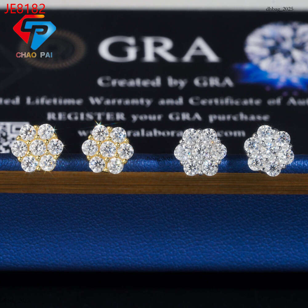 8.0mm Creative Flower Style Sier Moissanite Unisex Hip-Hop Earrings Personality Accessories