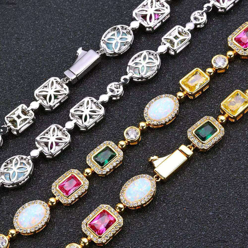 NUOYA Sparkly Geometric Gemstone Women's Jewelry White Gold Plated Brass With Opal Colorful Zircon Link Chain Bracelet