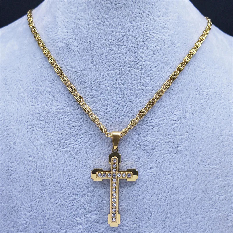HNSP Stainless Steel Zircon Cross Necklace Pendant For Men Women Jewelry Accessories 250805