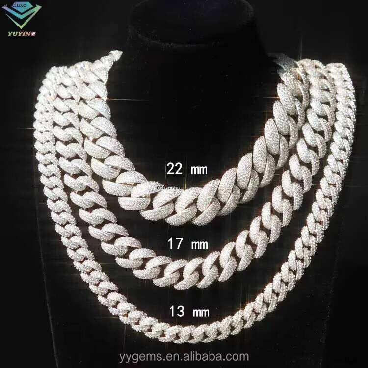 Yy Hot-sale VVS Moissanite Link Chian Sier Fine Jewelry Necklaces for Men Pass Dia Tester Iced Out Cuban Chain