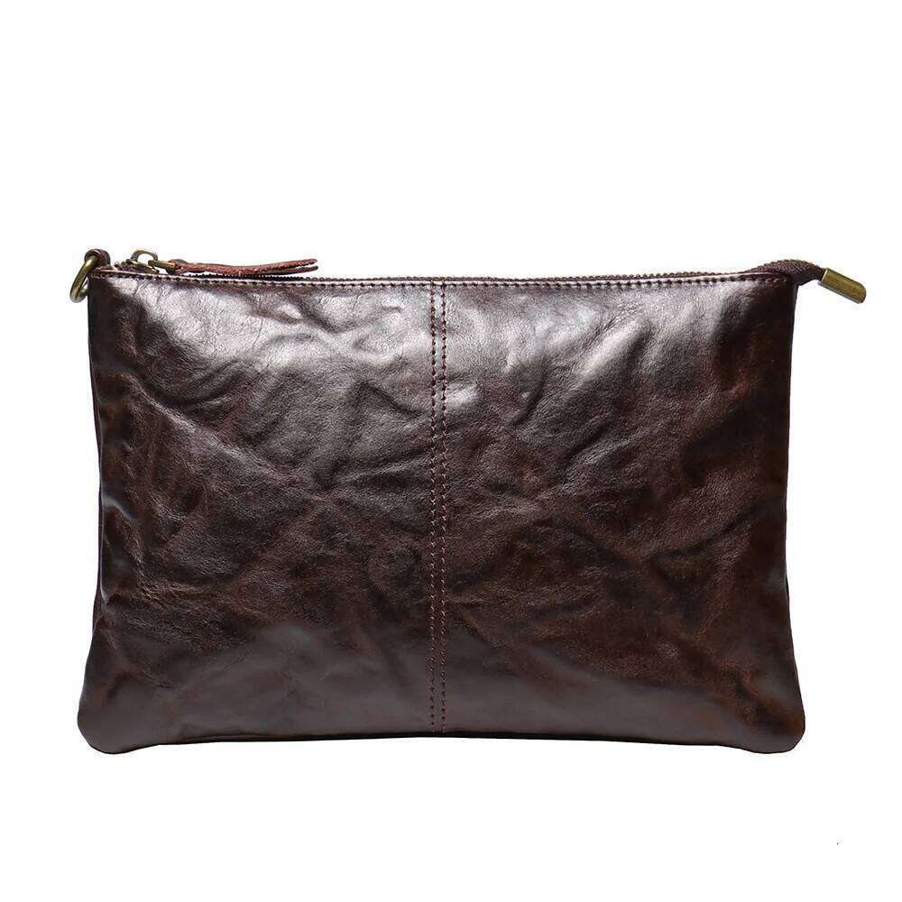 LUOKIR New Vintage Handmade Genuine Leather Men s Clutch Fashion Women Bag Large Capacity Cowhide Document Wristlet bag