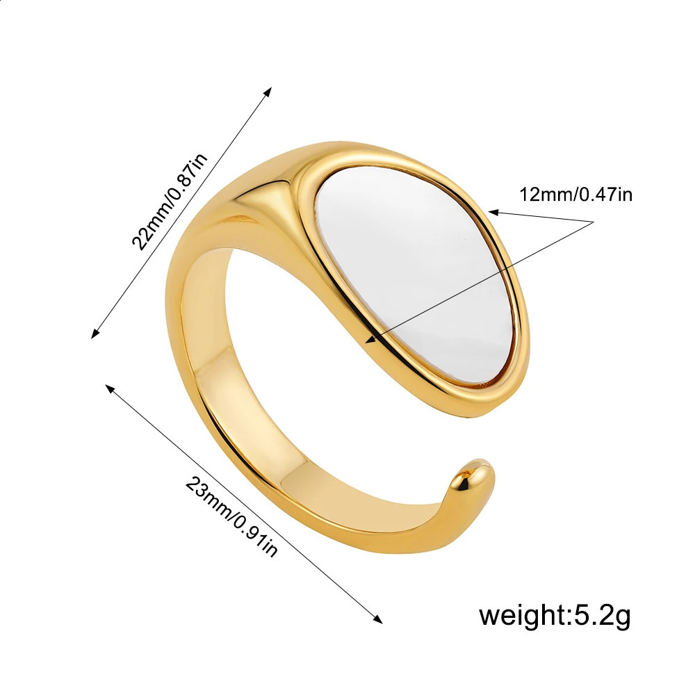Elegant White Shell Round Geometric Rings for Women Vintage Gold Color Open Finger Ring Wedding Statement Jewelry Party Gift 250807