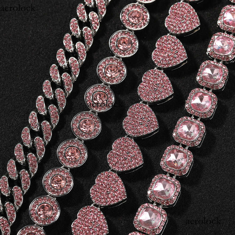 Fashion Versatile Pink Dia Alloy Simple Geometric Heart Bracelet for Women New Cool Trendy Hip-Hop Jewelry