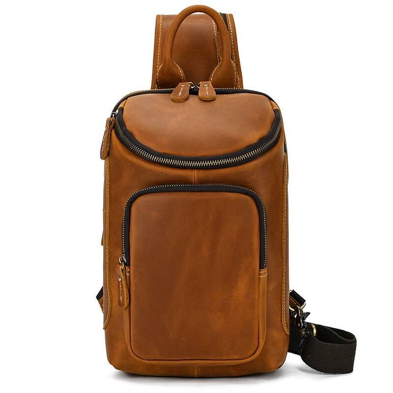 High Capacity For Men Crossbody Single Shoulder Bagpack Man Travel Chest Bag Pack Genuine Leather
