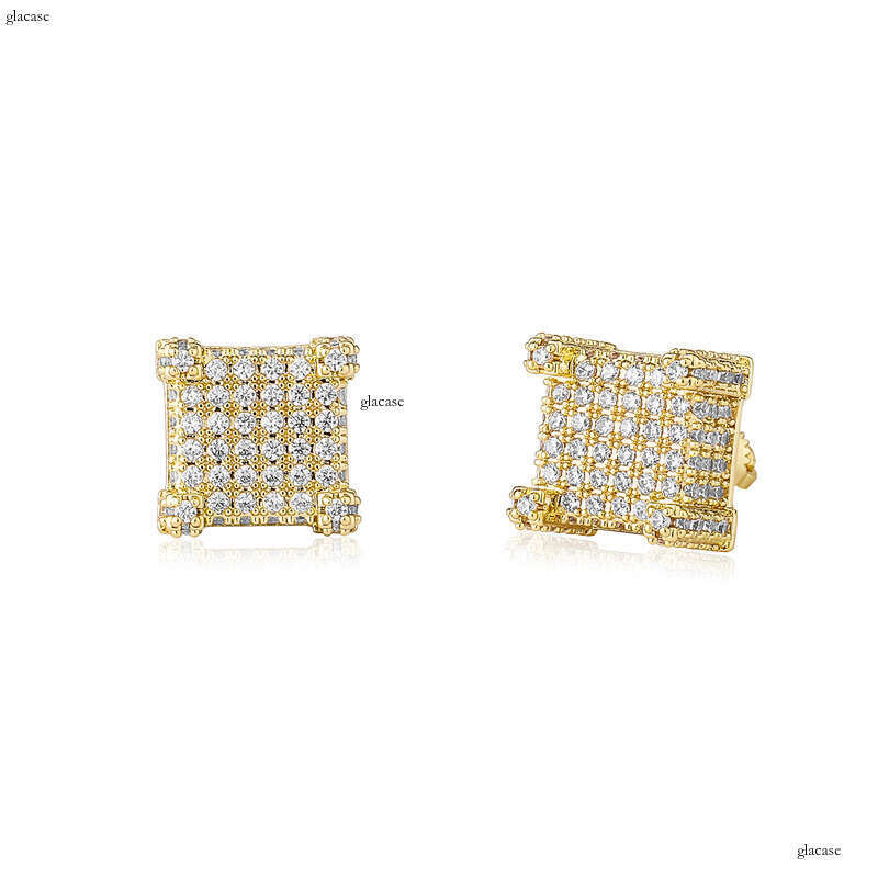 Iced Out VVS Square Three-Dimensional Pave Zircon Stud Personality Hip-Hop Unisex Versatile Earrings