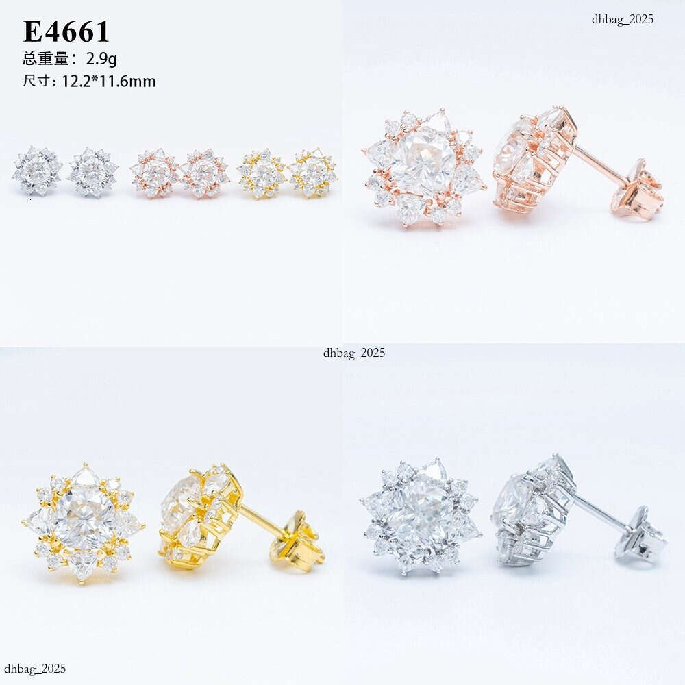 INS New Iced Out VVS Inlaid Moissanite Flower Simple Stud Earrings Jewelry 111