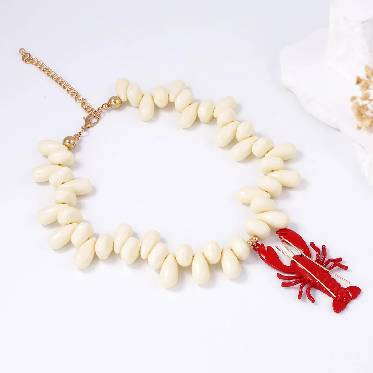 Beach Ocean Style Red Crab Animal Pendant Necklace Water Drop Beaded for Women Exaggerated Party Jewelry Hip Hop Accessories 250805