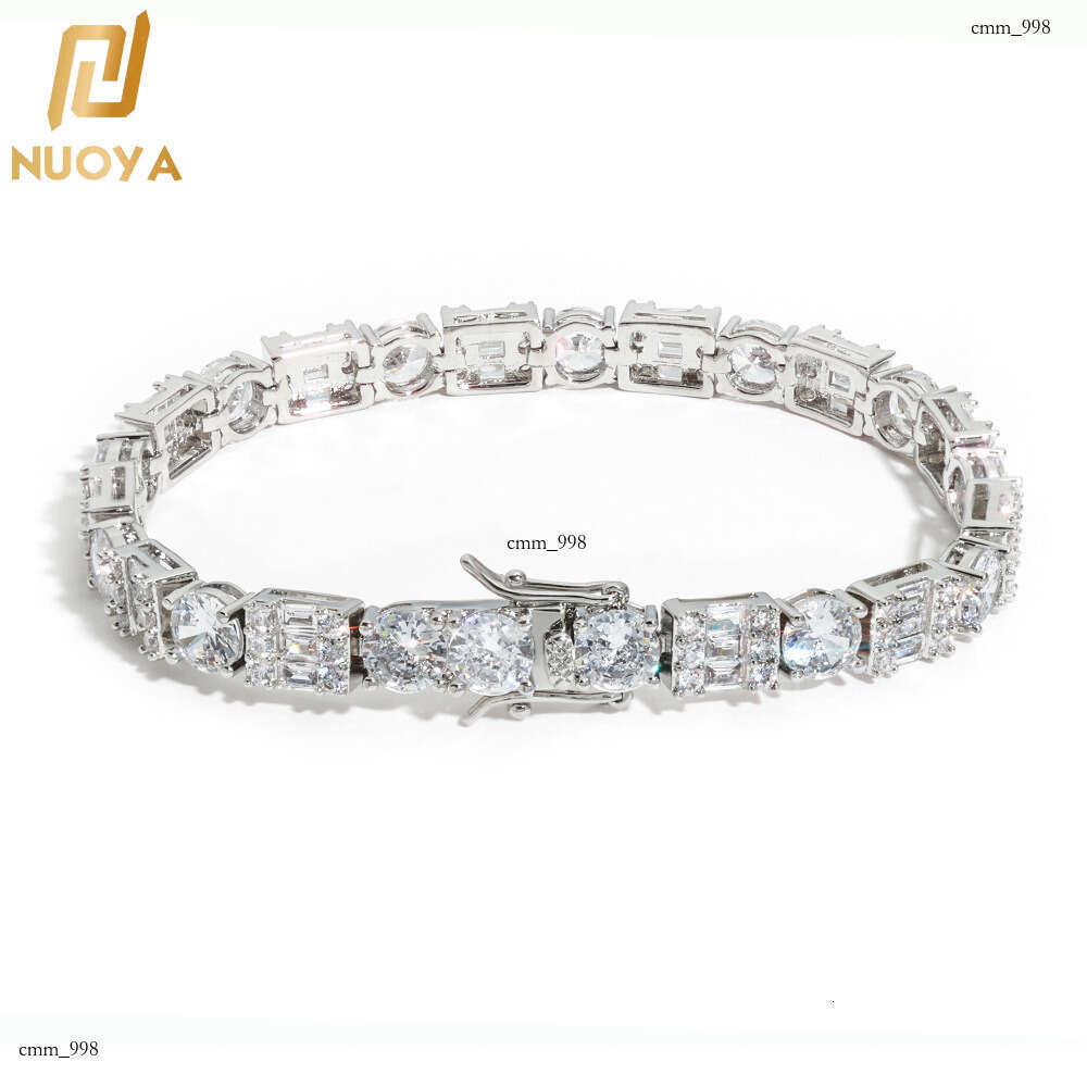 Hip-Hop 6.5mm Clasp Square Round Mixed Zircon Versatile High-End Men's Bracelet