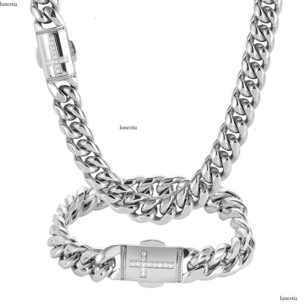 Stainless Steel Men Cuban Link Bracelets Hip Hop Sier Dia Cross Bracelet