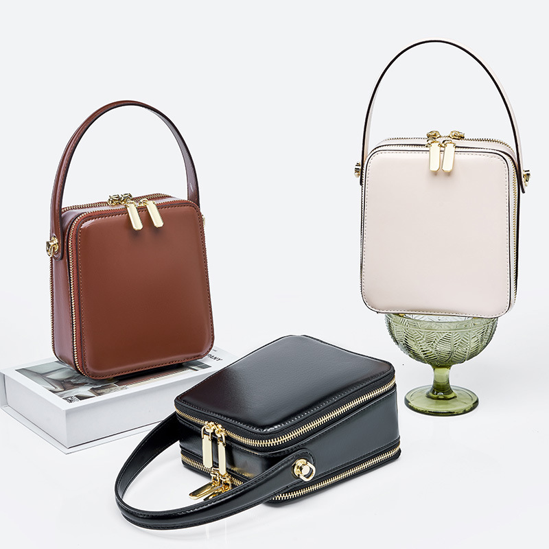 Women's New Fashion Genuine Leather Box Light Luxury Crossbody Handbag Shoulder Bag