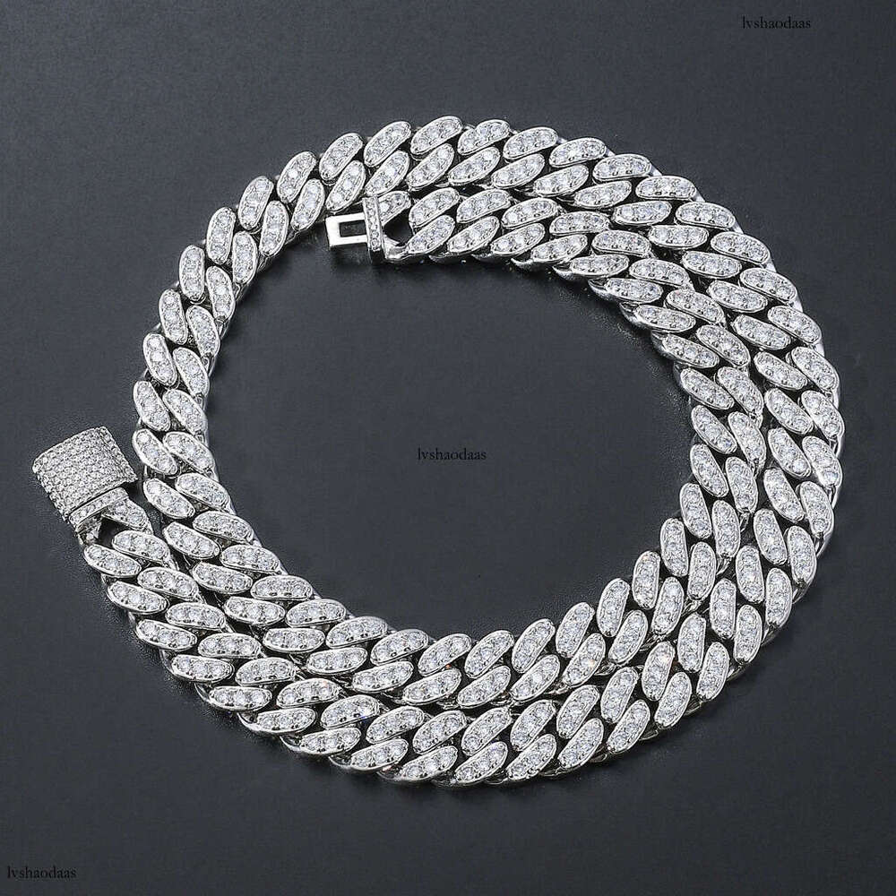 12mm Moissanite chain Men's Hip Hop Necklace Single Row Full Dia Cuban Chain