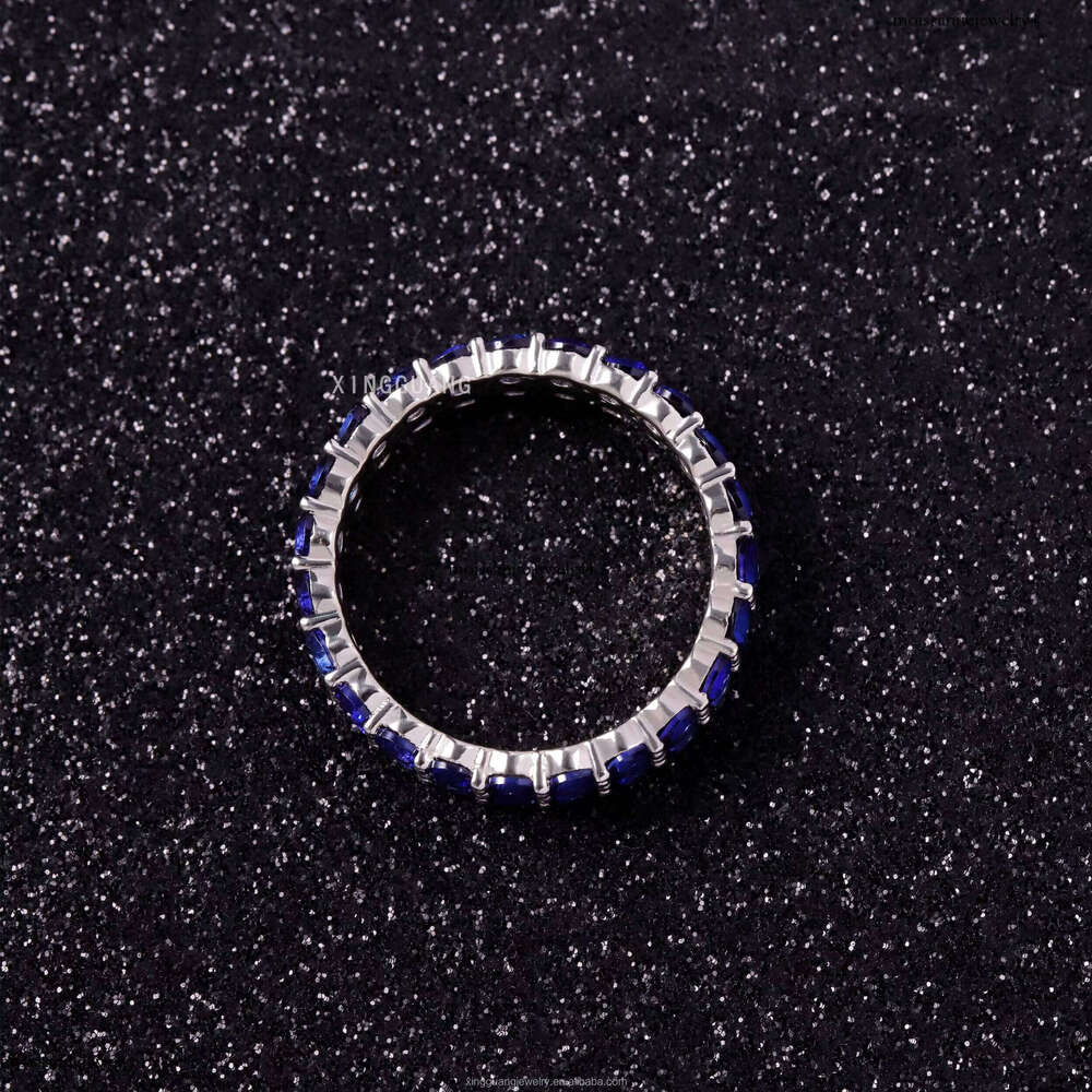 Xingguang Moissanite Jewelry Sterling Sier Lab Grown Sapphire Blue Dia Cuban Ring for Men Women