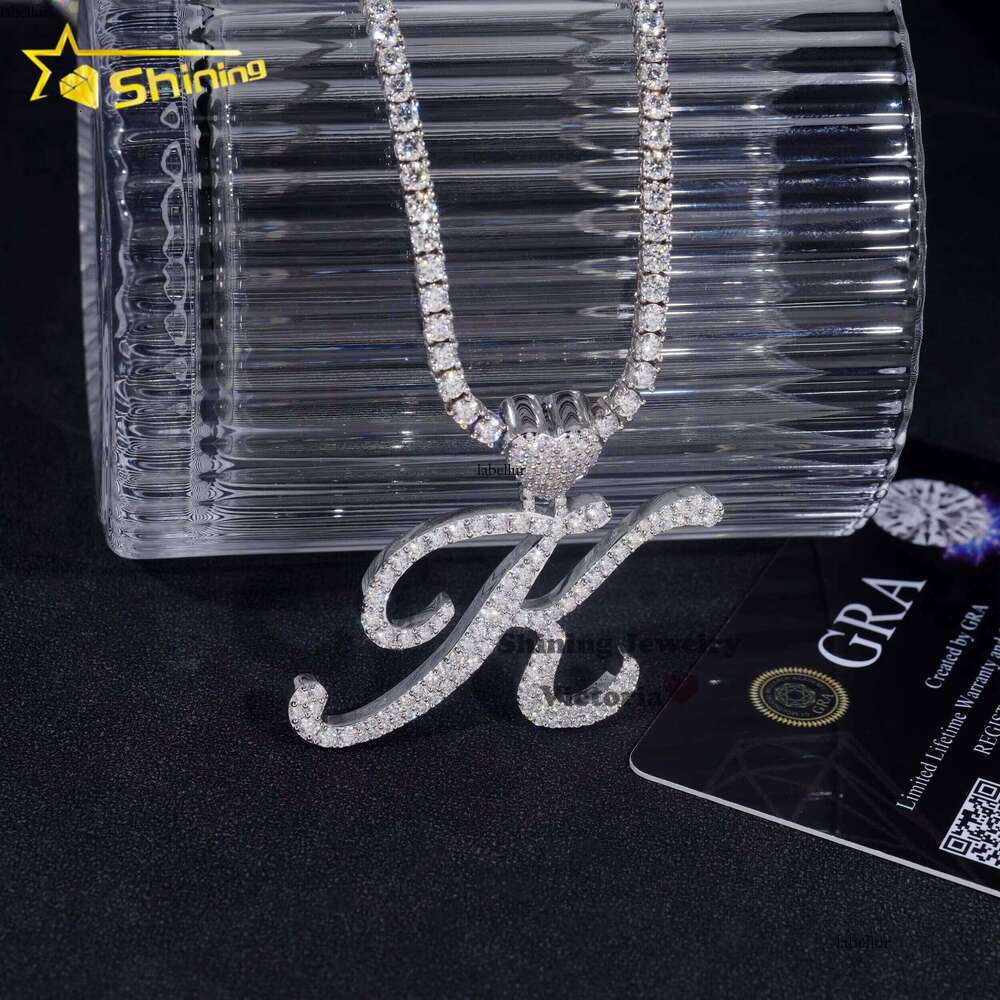 Hot Sale Heart Bail Charm Custom Personalized Name Sterling Sier Gold Plated Hip Hop VVS Moissanite Initial Letter Pendant