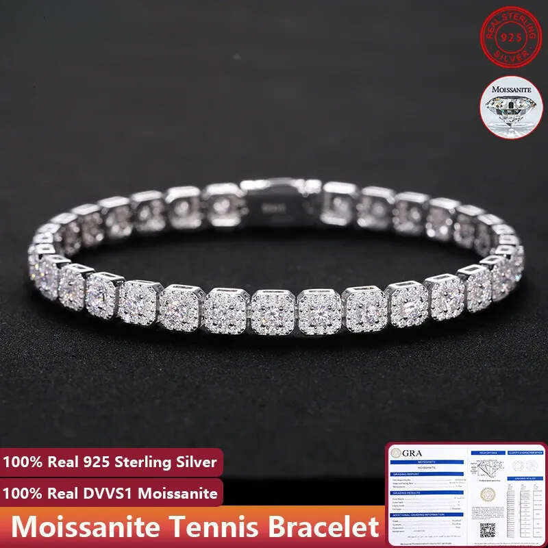 Iced Out Moissanite Halo Tennis Bracelet for Women Men S Sterling Sier Gold Plated Jewelry with GRA Bracelets Gifts