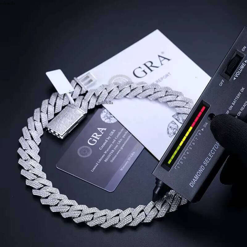 18mm 3 Rows VVS Moissanite Iced Out Link Sterling Sier Lab Dia Hip Hop Jewelry Men Cuban Necklace Chain