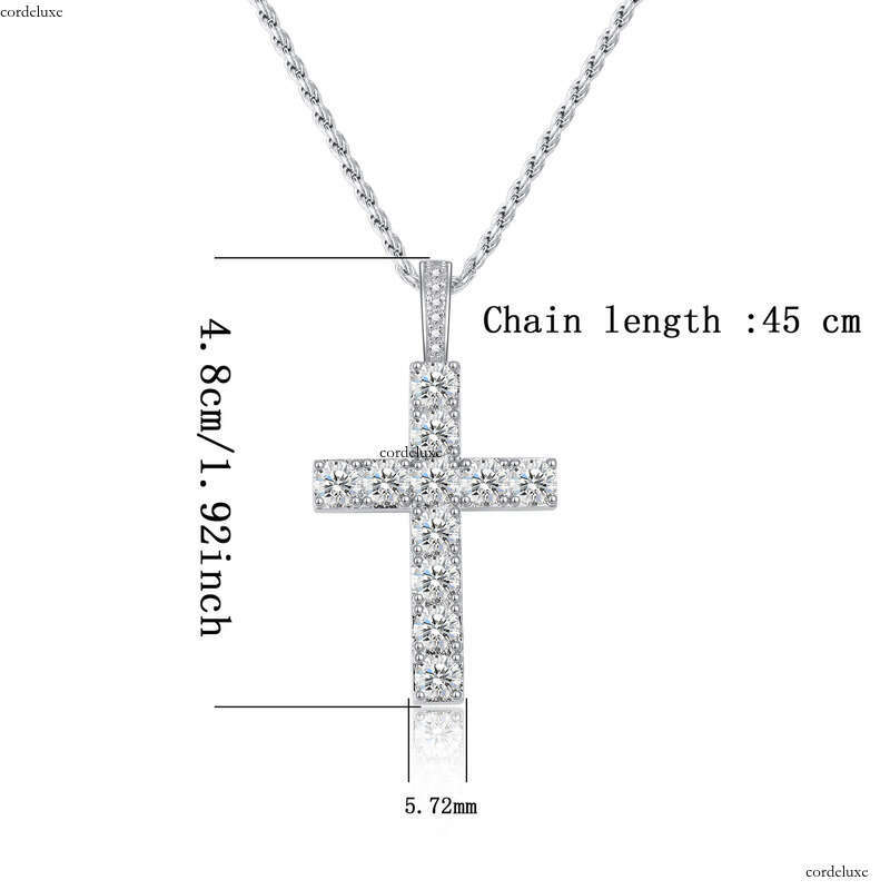 S Men's Moissanite Cross Pendant Necklace Trendy Classic Unisex Style Jewelry Sier Accessories