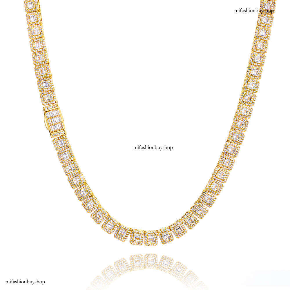 Hip-Hop 7.5mm Mixed Inlay T Square Rock Sugar Chain Trendy Men's Moissanite chain Necklace High-Quality Jewelry