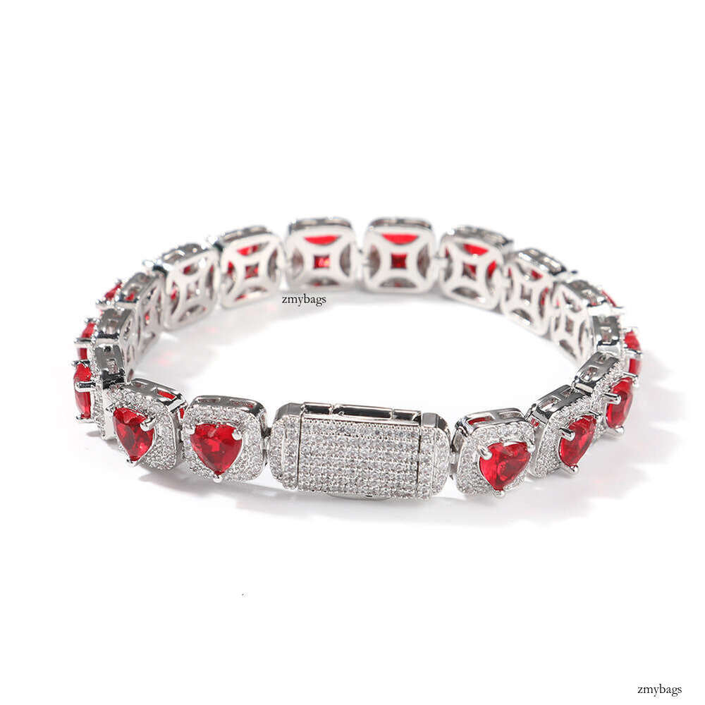 Hip-Hop Boy New 9mm Dia-Encrusted Bracelet Heart-Shaped Colorful Dia Ice Sugar Necklace Unisex Personality Fashion Jewelry