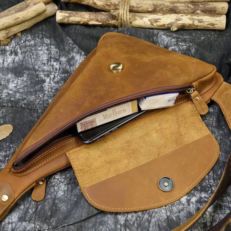 Retro Style Genuine Crossbody Bags Men Male Single Shoulder Leather Sling Bag Fashion Outdoor Chest Pack Anti Theft