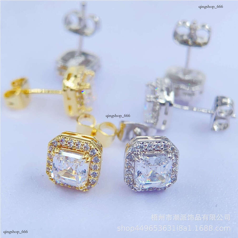 Hip-Hop Zirconia Stud Full Dia Electroplated Fashion Versatile New Style Exquisite Earrings