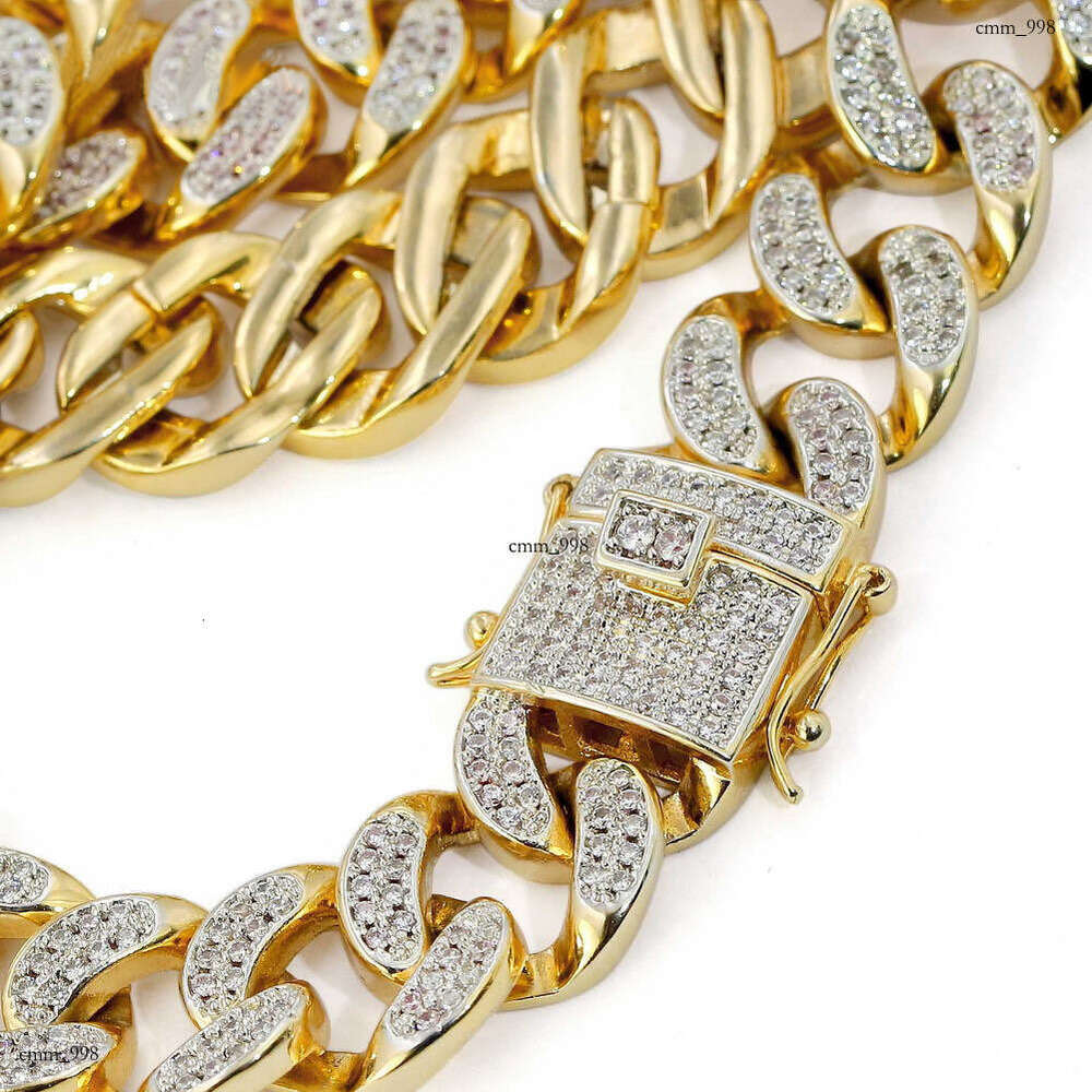 Full Dia 14MM Cuban Chain Hip Hop Necklace Jewelry Sterling Silver Inlaid Moissanite chain Men's Punk