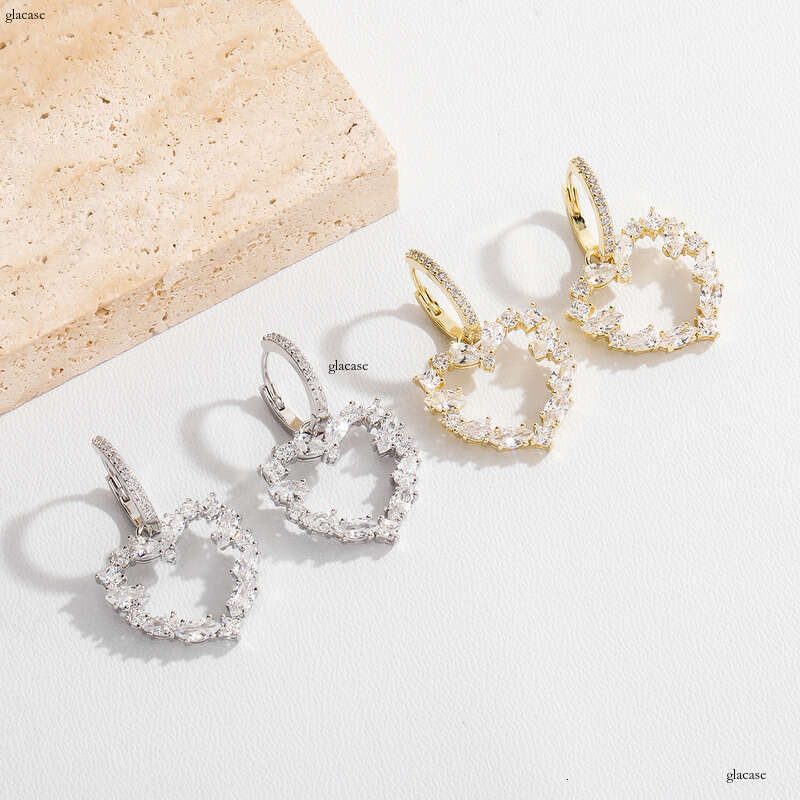 Exquisite Small Irregular Zircon Heart for Women Simple Versatile High-end Sense Temperament Earrings Gold Jewelry