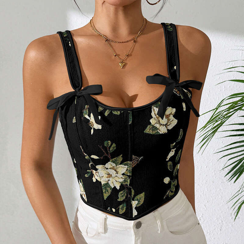 French Bow Tie Floral Sexy Shapewear Women's Camisole Printed Slim Vest Bra