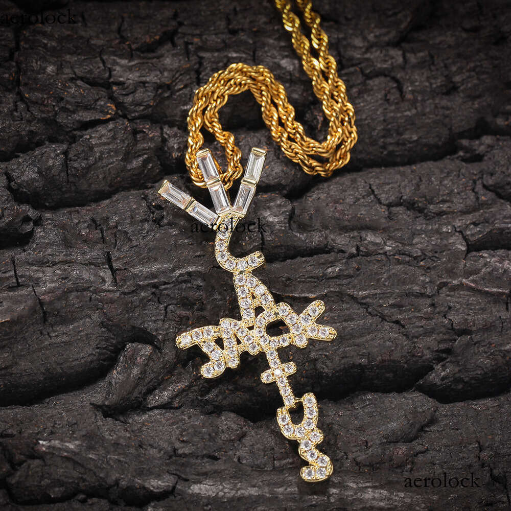 Hip-Hop Trendy Brand Inlaid Dia Cactus Jack Letter Pendant Necklace Accessory