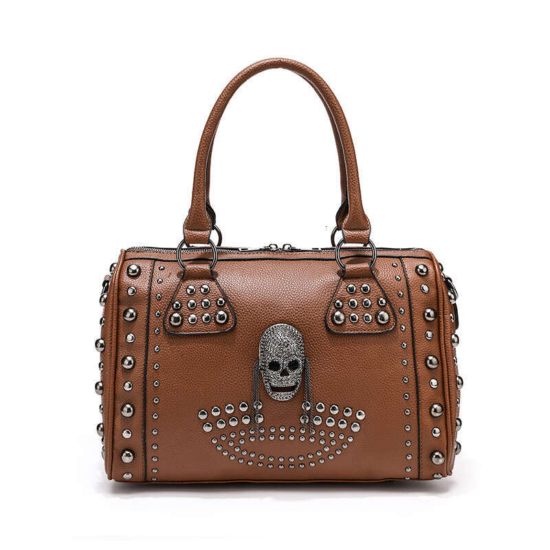 Designer Bags Women's Autumn Winter New Fashion Skull Punk Studded Boston Handbag,Luxury Shoulder Crossbody Large Bag,Hot selling party handbag