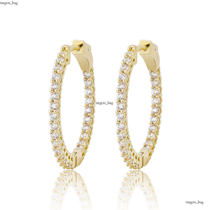 Round Women's with Zircon Inlay Real Gold Plated Shiny Earrings
