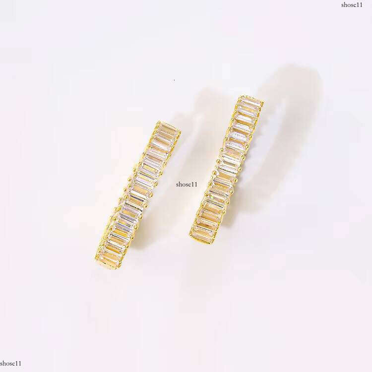 Fashion AAA+ CZ Baguette White Color Zircon Copper Hip Hop Hoop Stud Earrings for Man Women