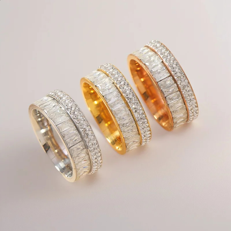 8MM Zircon Stainless Steel Finger Ring For Women 2025 High Quality Anti-Fade Female Wedding Party Fashion Jewelry 250805