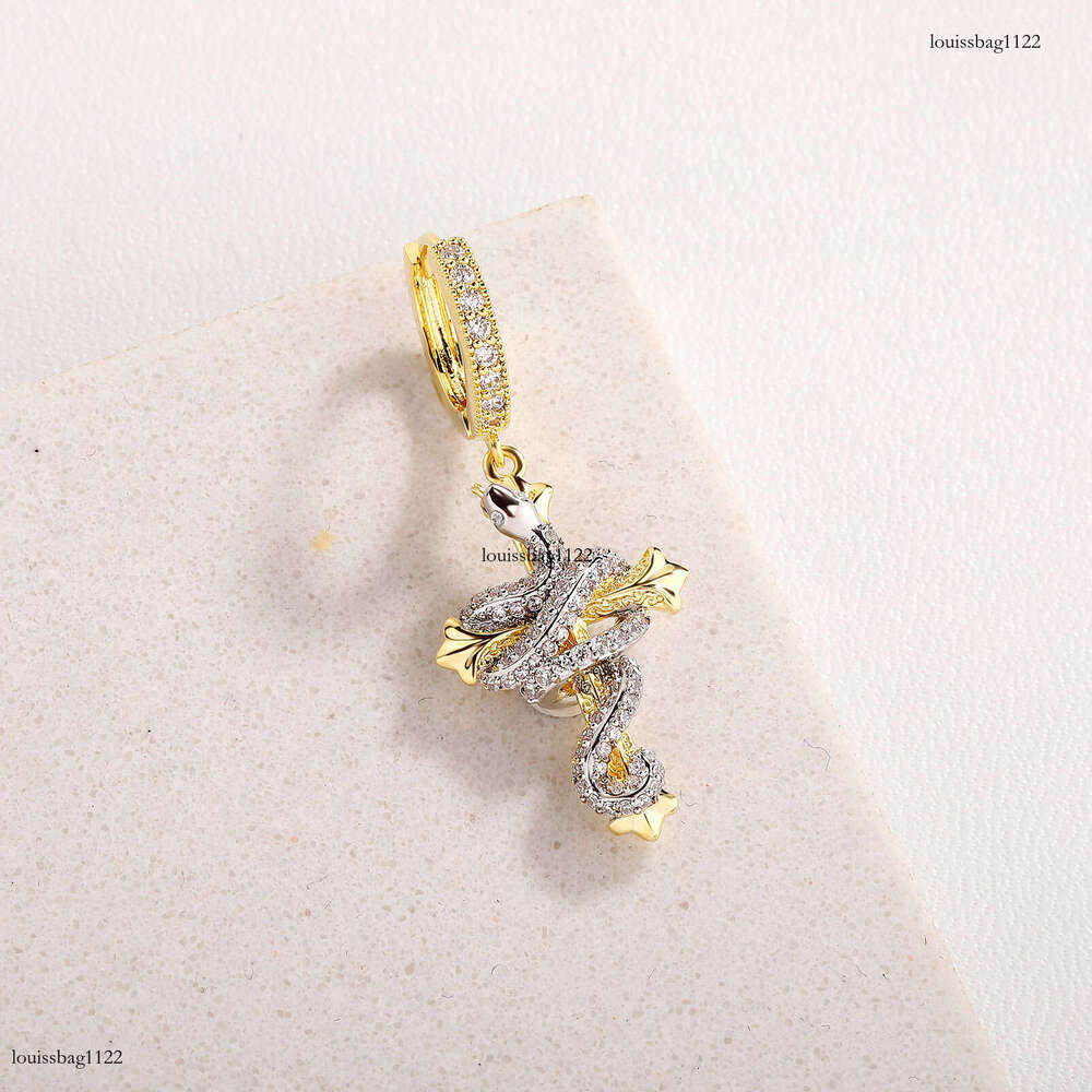 Year of the Carved Two-tone Cross Full Zircon Domineering Snake Unisex Non-fading Earrings